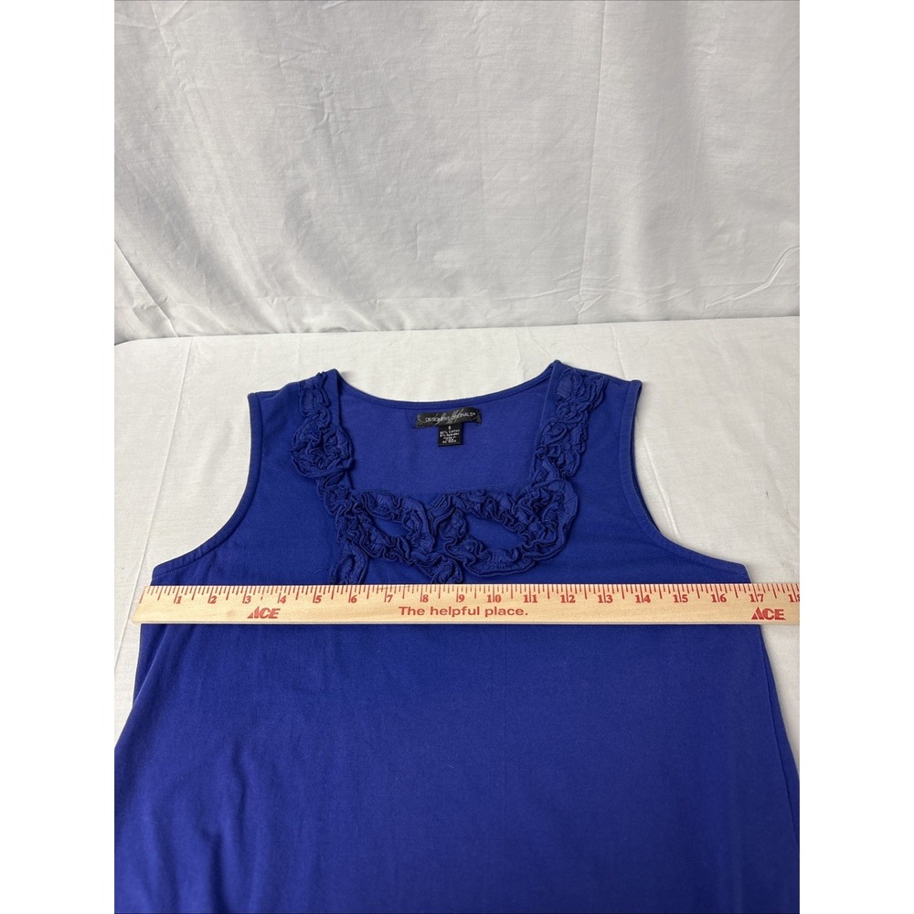 Designers Originals Tank Top Women’s Size Small Blue 3-D Ruffle Front Neckline - Picture 9 of 12